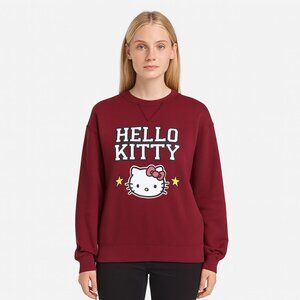 Sanrio Hello Kitty Dark Red Crewneck Sweatshirt Graphic Pullover Top SZ L